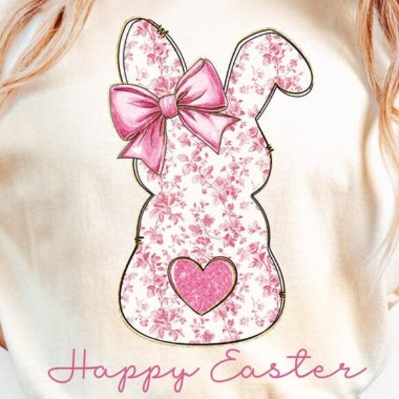 Pink Floral Chinoiserie Bunny Tee, Easter Rabbit Tee - Picture 2 of 4